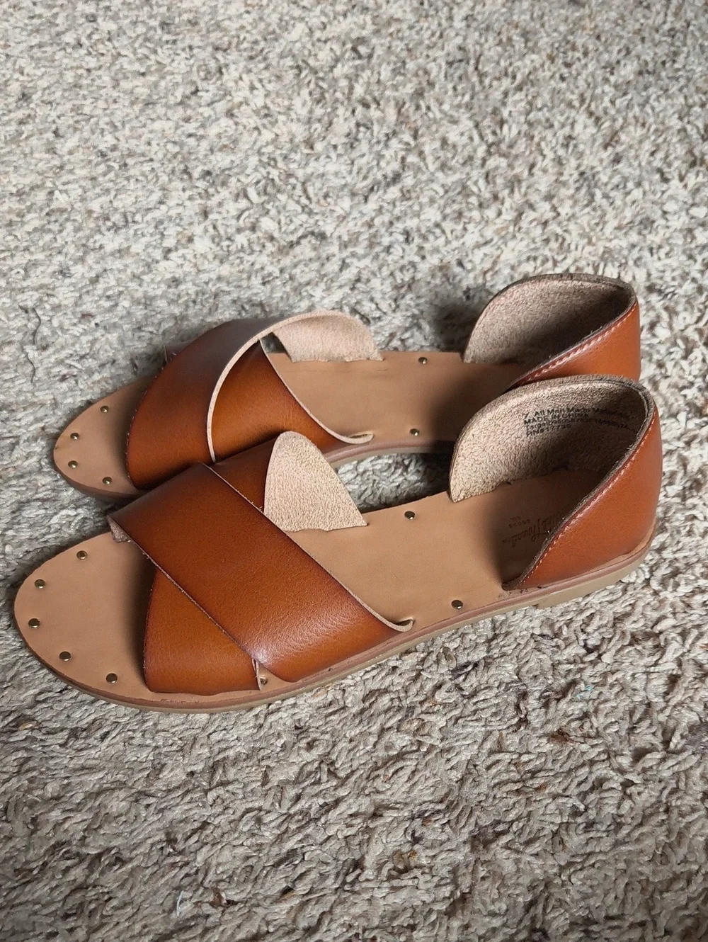 Universal Thread Women’s Tan Cognac Leather Slide Sandals - Classic Cross Strap